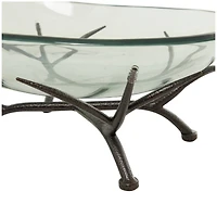 17" Kitchen Glass Serving Bowl with Black Metal Branch Stand