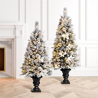 5ft. Pre-Lit Flocked Pine Artificial Christmas Tree in Planter, Warm White LED Lights