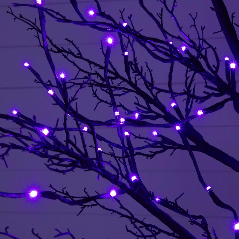 8ft. Pre-Lit Halloween Deluxe Black Twig Artificial Tree with 216 Orange & Purple LED Lights