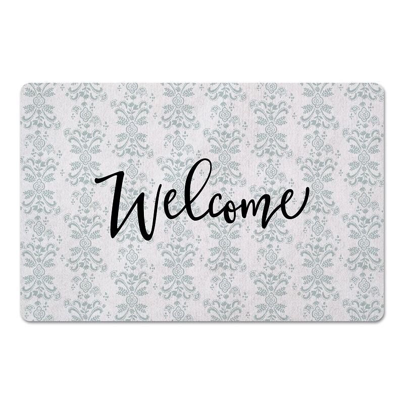 Welcome Floral Crest Floor Mat