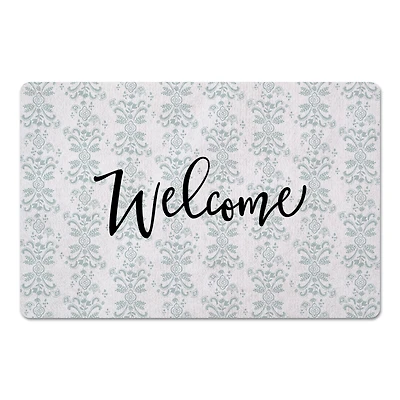 Welcome Floral Crest Floor Mat