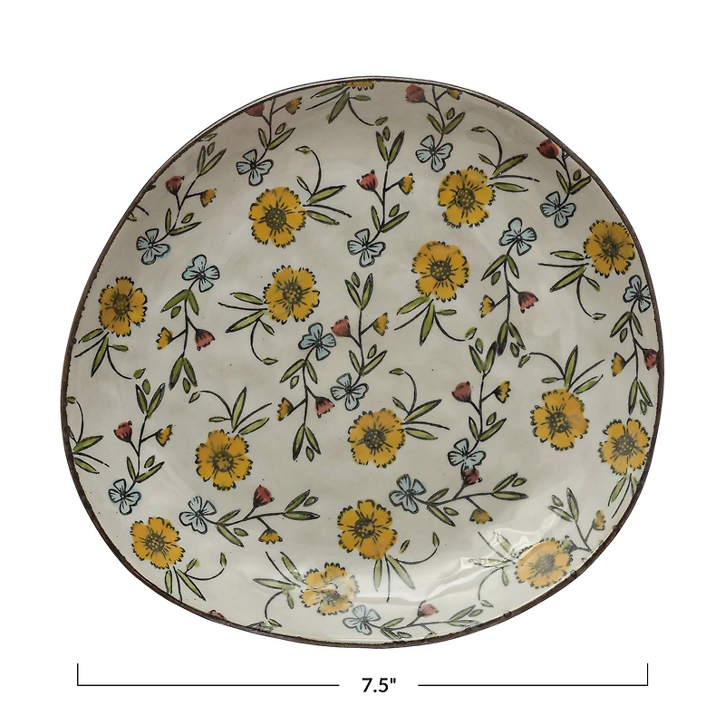 Hello Honey® 7.5" Hand-Painted Floral Pattern Stoneware Plate Set