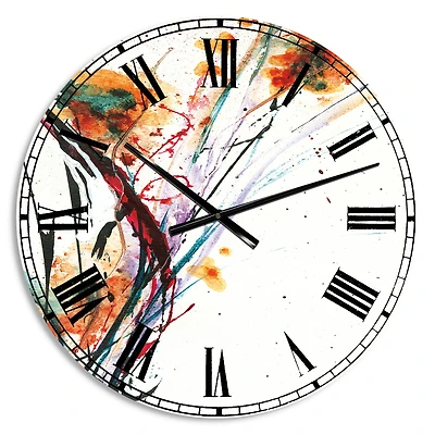 Designart Abstract Handpainted Orange Flowers Traditional Wall Clock