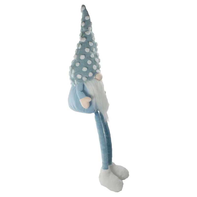 34" Blue & White Sitting Spring Gnome with Polka Dot Hat Figure