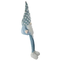34" Blue & White Sitting Spring Gnome with Polka Dot Hat Figure
