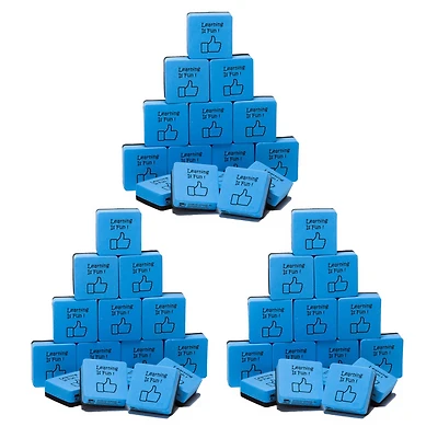 Charles Leonard Blue & Black Learning is Fun Mini Whiteboard Eraser, 3 Packs of 15