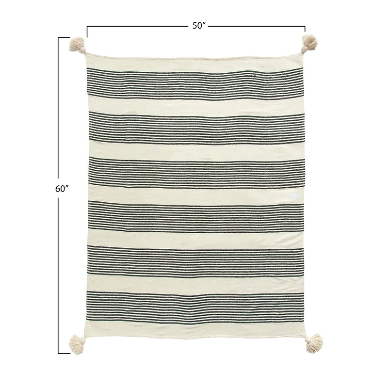 Hello Honey® Black & Cream Striped Cotton & Chenille Woven Throw Blanket with Tassels