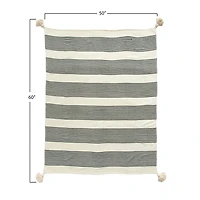 Hello Honey® Black & Cream Striped Cotton & Chenille Woven Throw Blanket with Tassels