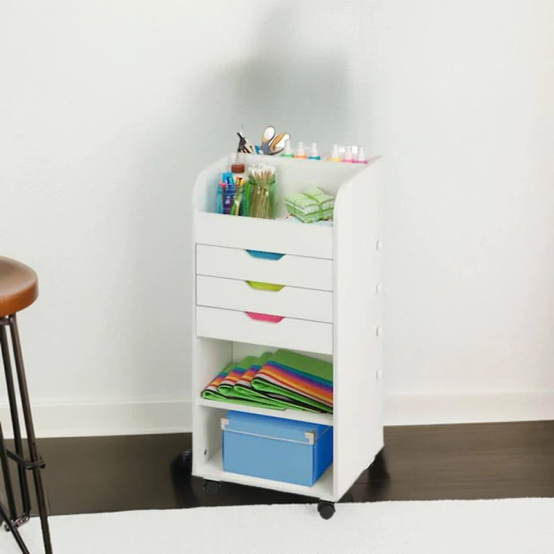 Honey Can Do 3-Drawer White Rolling Craft Cart with Drawers & Compartments