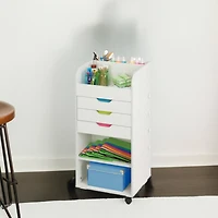 Honey Can Do 3-Drawer White Rolling Craft Cart with Drawers & Compartments