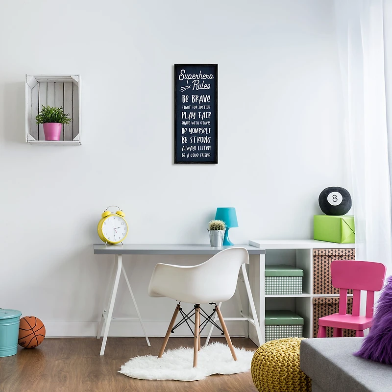 Stupell Industries Brave Superhero Rules Kid's Blue Motivational List in Frame Wall Art