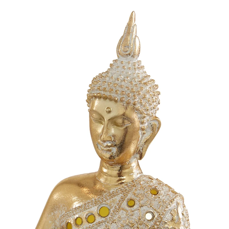 Set of 2 Gold Polystone Glam Buddha Sculpture, 10", 11"