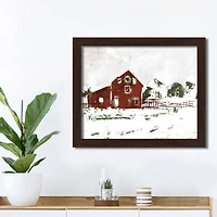 Christmas Snow on the Farm Walnut Framed Print Under Plexiglass