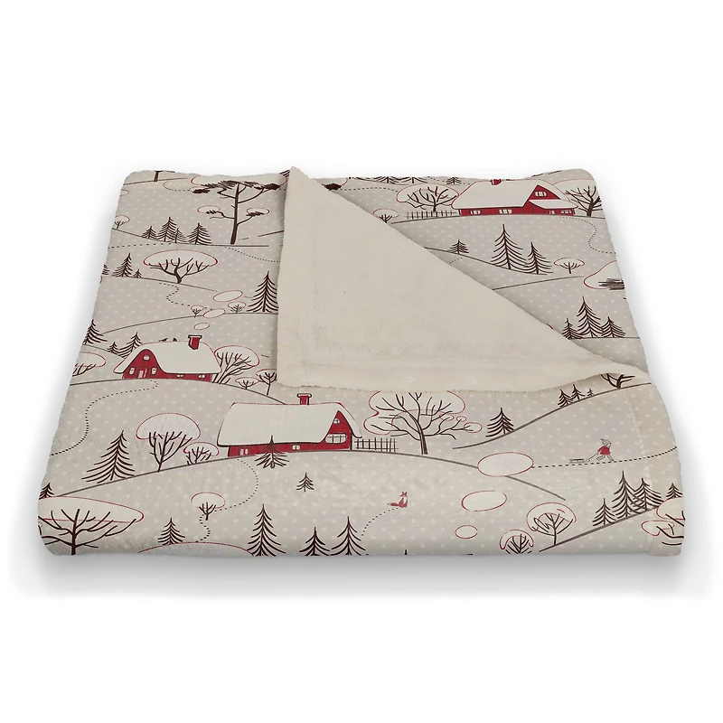 Snowy Village 50x60 Coral Fleece Blanket