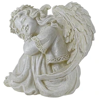 8.5" Ivory Resting Angel with Floral Crown Outdoor Garden Statue