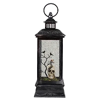 11" Black & Brushed Silver LED Skull Head Halloween Snow Globe Lantern
