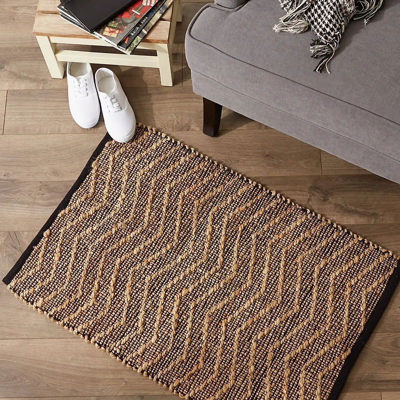 DII® Black With Natural Jute Chevron Hand-Loomed Rug, 2ft. x 3ft.