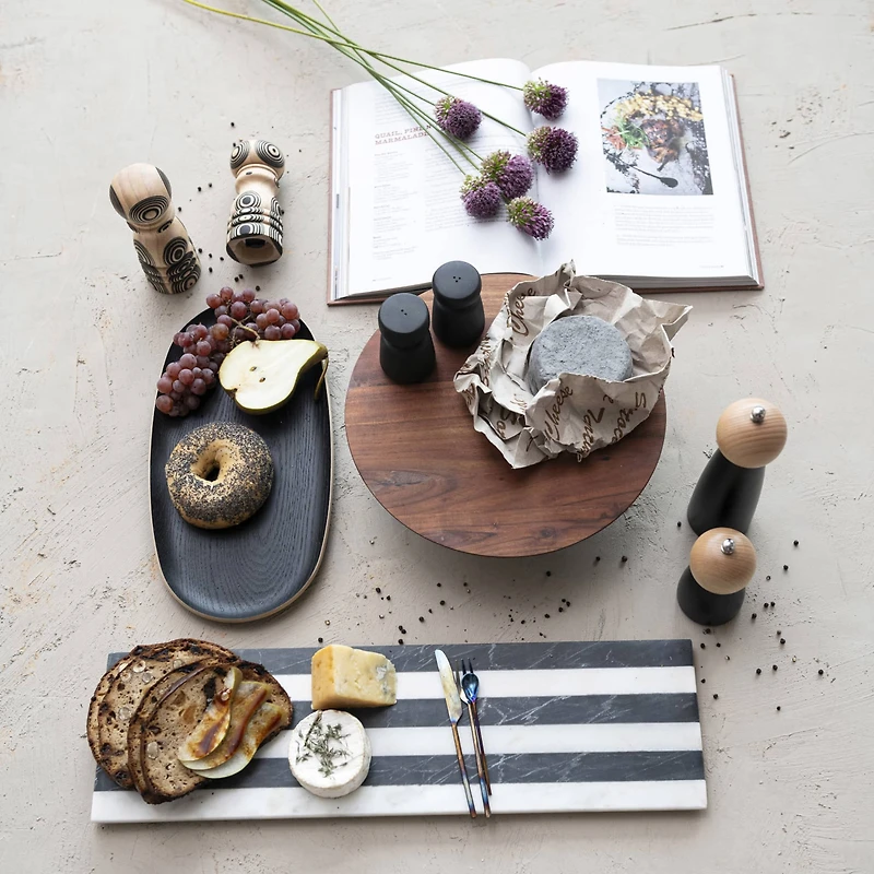 Hello Honey® 21" Black & White Marble Cheese & Serving Board with Stripes