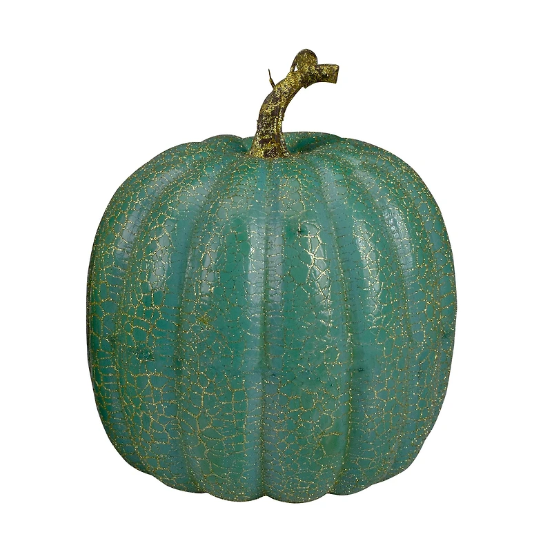 7" Green Glittered Fall Harvest Tabletop Pumpkin Set