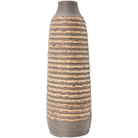 24" Brown Seagrass Handmade Braided Vase with Layered Gray Paneling