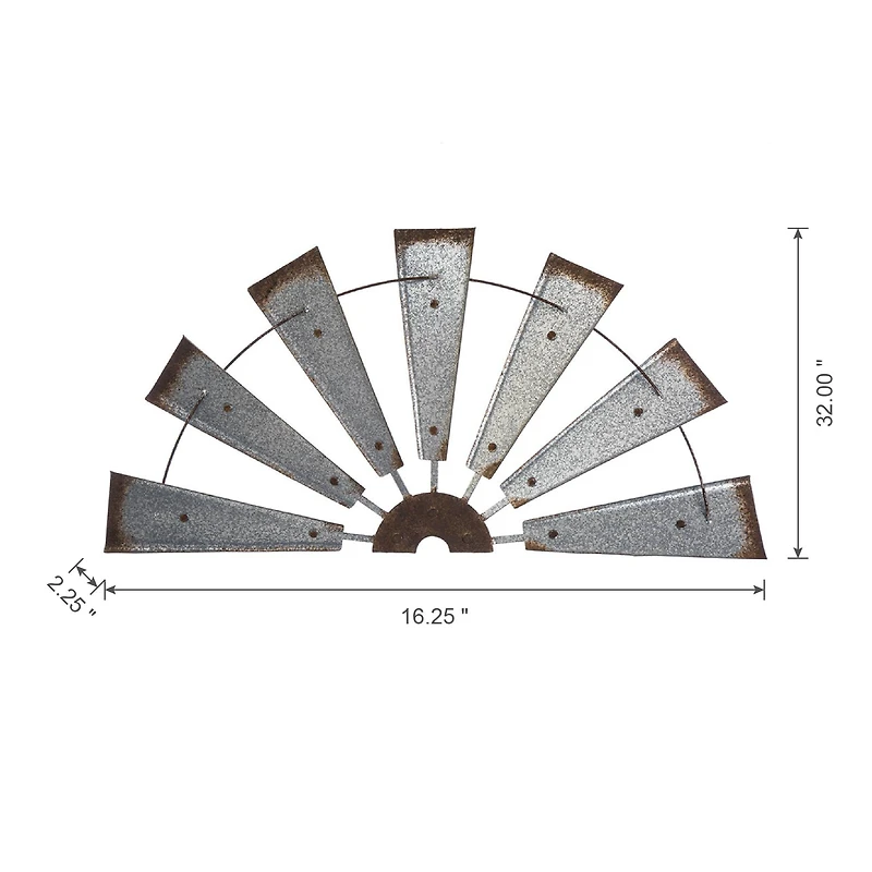 Glitzhome® Galvanized Metal Semi-Circle Windmill Wall Décor