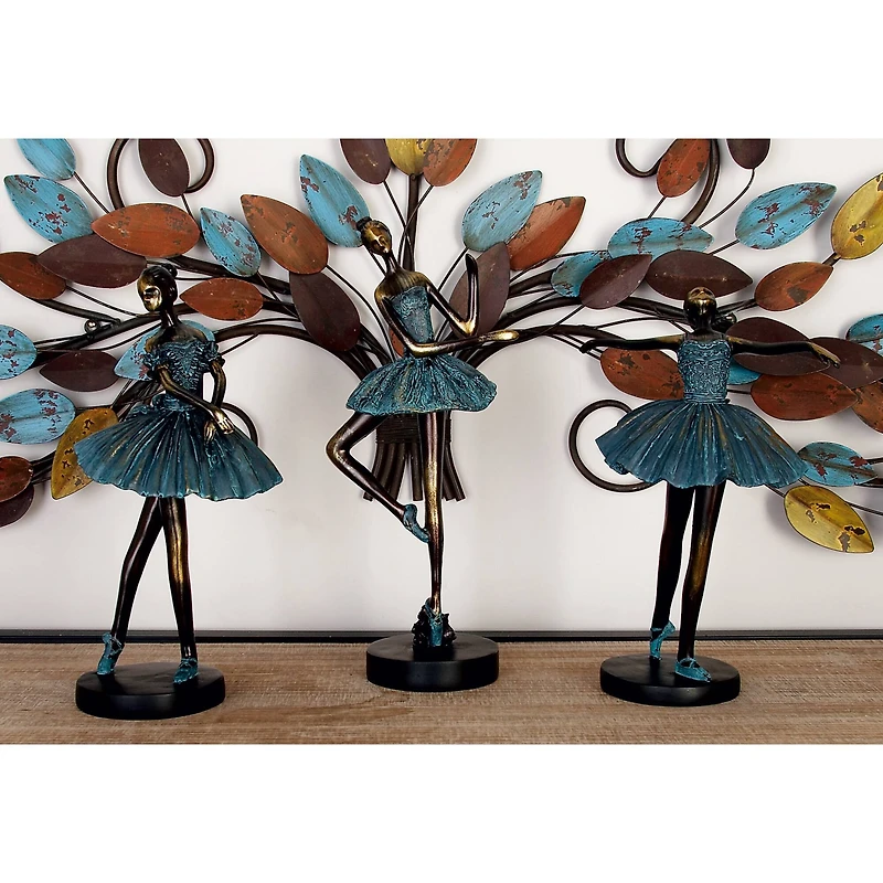 Set of 3 Teal Polystone Traditional Dancer Sculpture