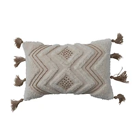 Hello Honey® Natural Boho Cotton Slub Lumbar Pillow with Embroidery & Tufting