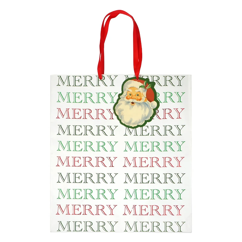 Jumbo White, Red & Green Merry Merry Gift Bag by Celebrate It™