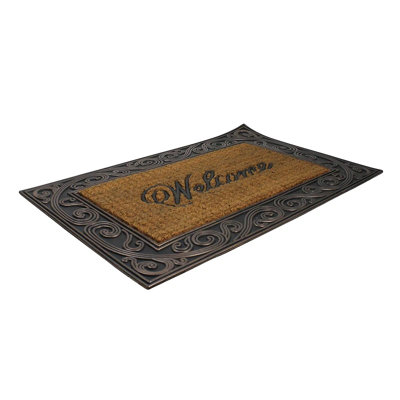 Brown & Black Scrollwork Rectangular Welcome Doormat