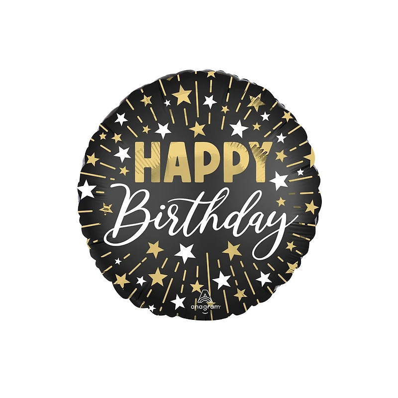 17" Black, Silver & Gold Birthday Balloon