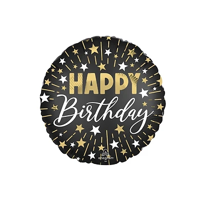 17" Black, Silver & Gold Birthday Balloon