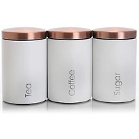 MegaChef Essential Kitchen Storage Matte White 3-Piece Sugar, Coffee & Tea Canister Set