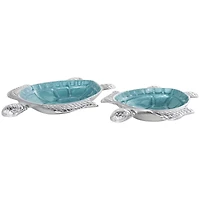 Teal & Silver Textured Enameled Turtle Bowl Set