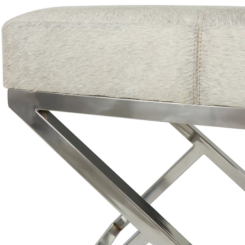 21" Light Gray Leather Geometric Stool with Metal Base