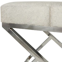 21" Light Gray Leather Geometric Stool with Metal Base