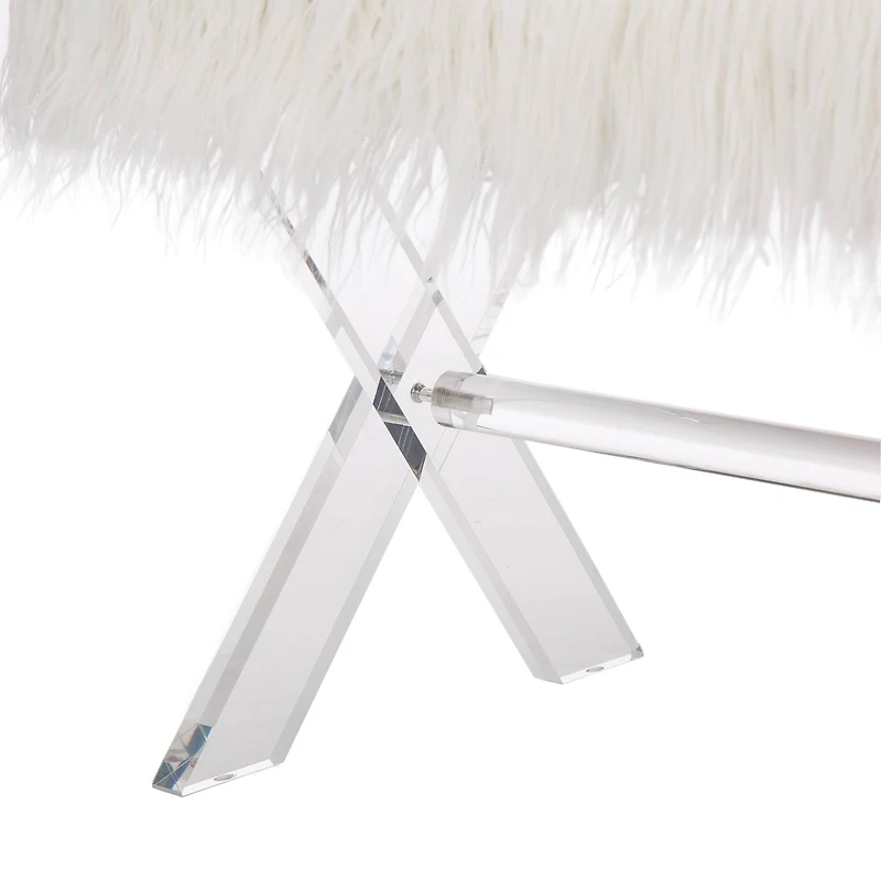 Glitzhome® 25.5" White Faux Fur Acrylic Bench