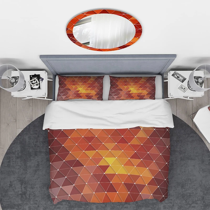 Designart 'Triangular Geometry in Red and Orange' Modern & Contemporary Bedding Set