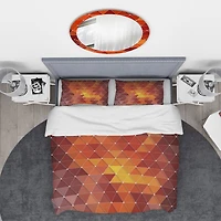 Designart 'Triangular Geometry in Red and Orange' Modern & Contemporary Bedding Set