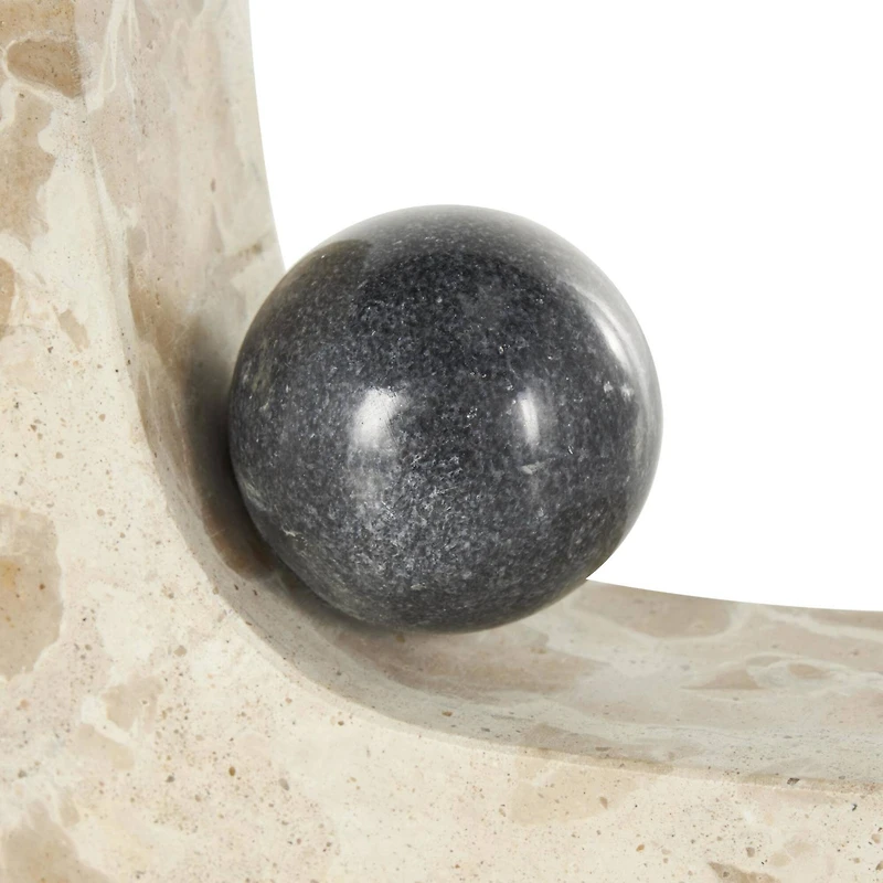 5" Brown Marble Arched Curved Bookends with Black Orbs, 2ct