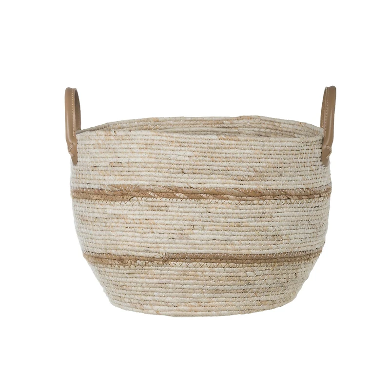 Hello Honey® Beige & Brown Maize Baskets with Leather Handles Set