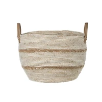 Hello Honey® Beige & Brown Maize Baskets with Leather Handles Set