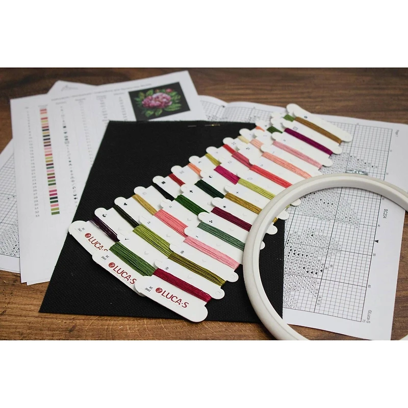 Luca-S Peter Brand Peony Counted Cross Stitch Kit with Display Hoop