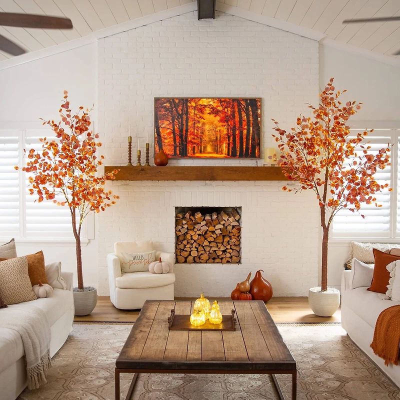 8ft. Pre-Lit Grand Autumn Eucalyptus Artificial Fall Tree with 540 Warm White LED Lights