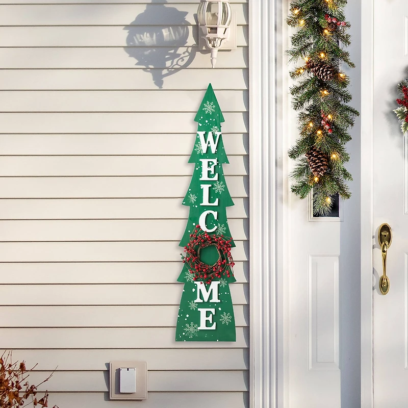 Glitzhome® 3.5ft. Wooden Welcome Christmas Tree Porch Sign
