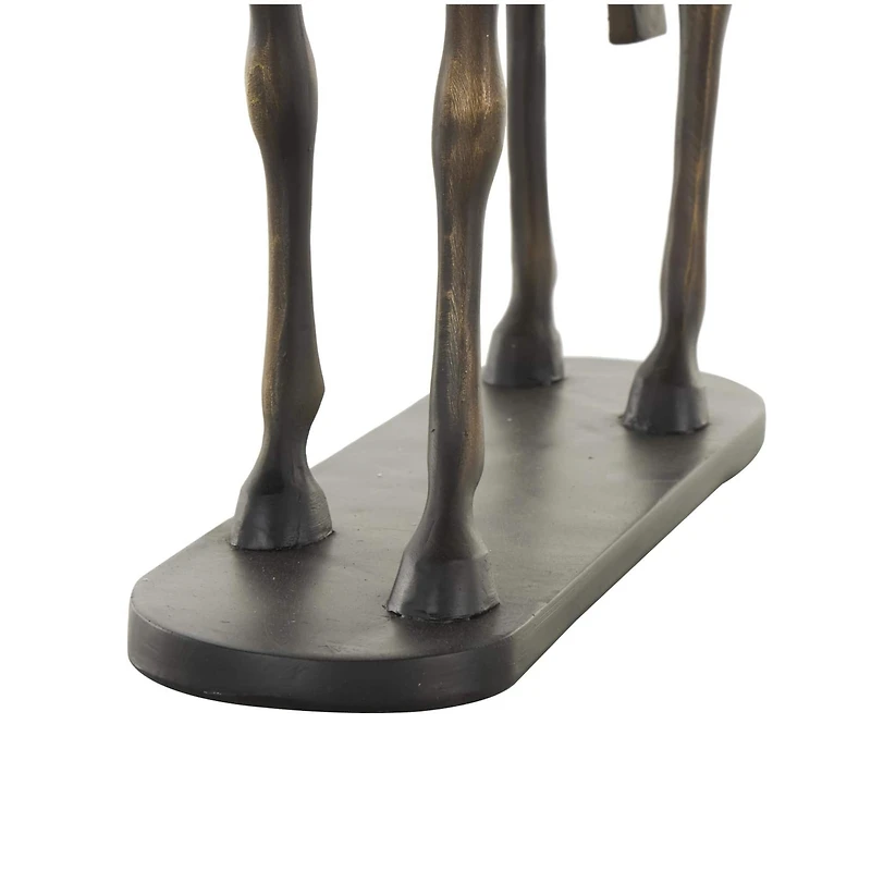 16.5" Bronze & Brushed Gold Polystone Horse Sculpture with Black Oval Base