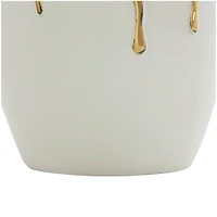 CosmoLiving by Cosmopolitan 13" White Ceramic Vase with Abstract Gold Melting Drips