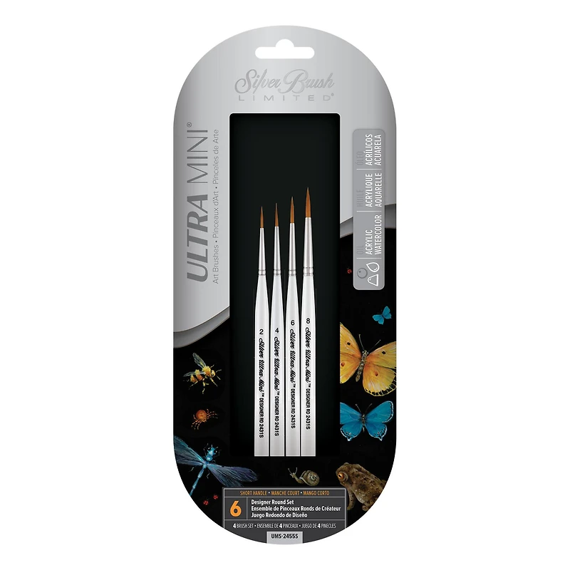 Silver Brush Limited Ultra Mini® White handles ultimate round Brushes, Set of 4