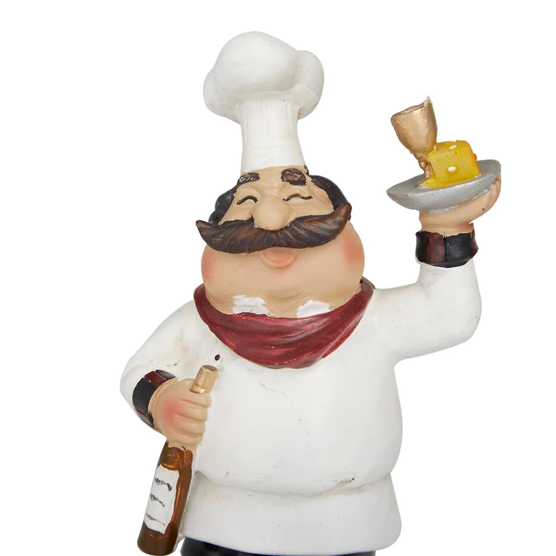 White Polystone Traditional Chef Sculpture, Set of 3" 5" x 3" x 2"