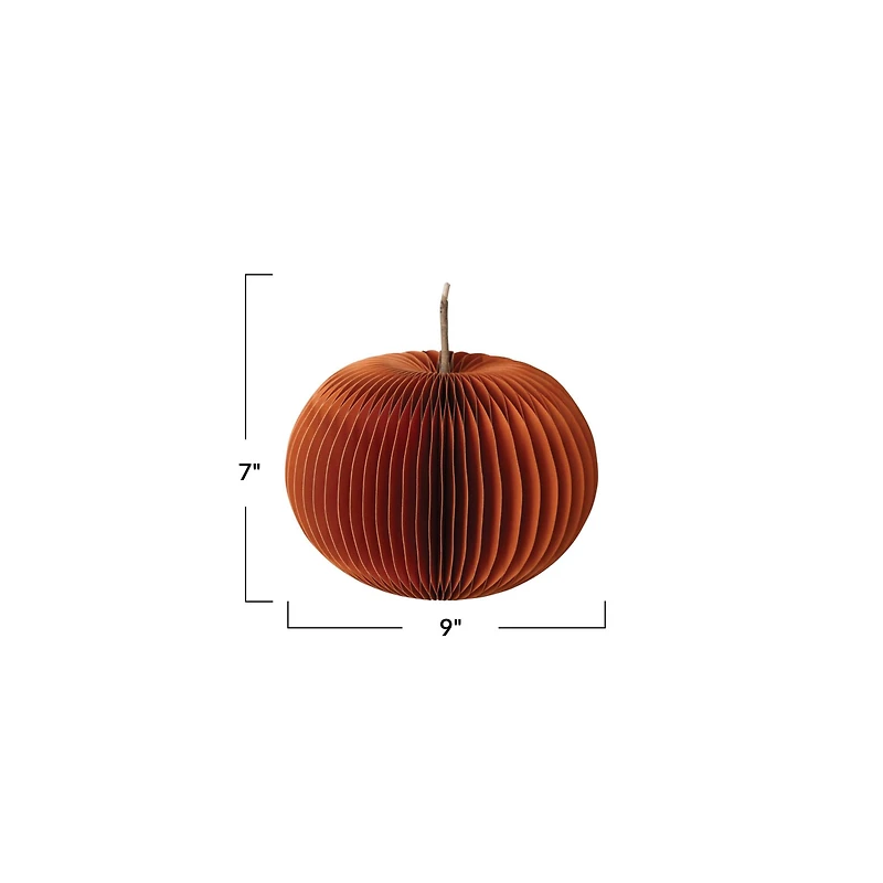 Hello Honey® 9" Orange Paper Folding Honeycomb Pumpkin with Twig Stem