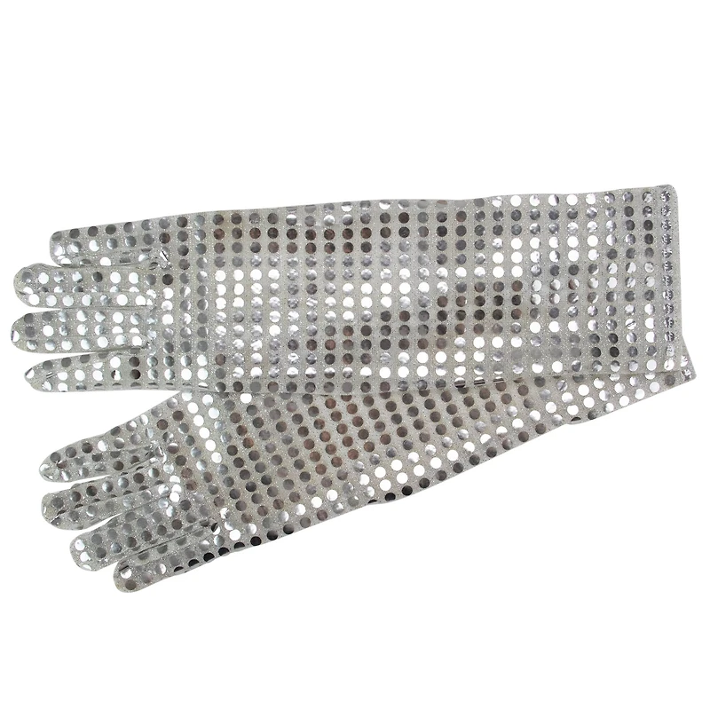 Silver Sequined Child Costume Gloves